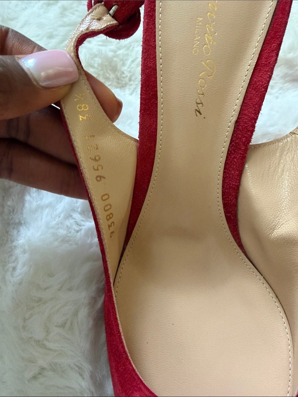 Gianvito Rossi Red Suede Pointed-Toe Slingback Heels - Picture 3 of 6